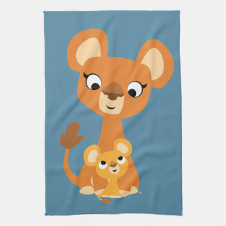 Cute Cartoon Moeder Loness en Cub Theedoek