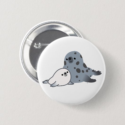 Cute Cartoon Moeder Seal and Pup Button Badge (Voorkant /achterkant)