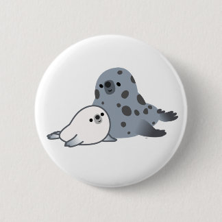 Cute Cartoon Moeder Seal and Pup Button Badge