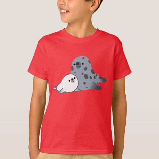 Cute Cartoon Moeder Seal and Pup Children T-Shirt (Voorkant)