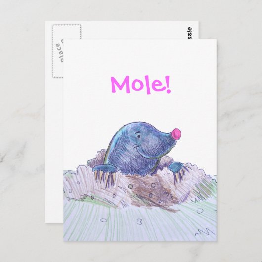 Cute Cartoon Mole en Molehill Briefkaart (Voorkant / Achterkant)