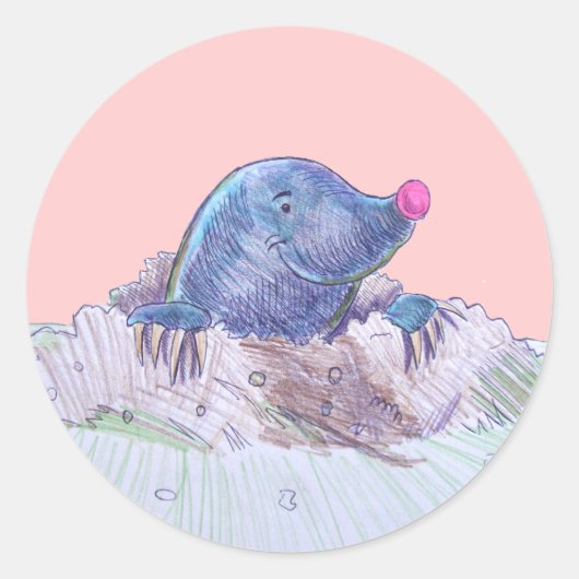 Cute Cartoon Mole en Molehill Ronde Sticker (Voorkant)