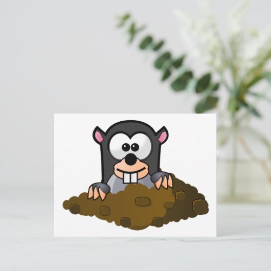 Cute Cartoon Mole Popping Up Out of the Ground Briefkaart (Staand voorkant)