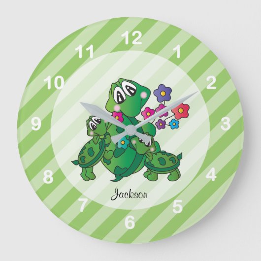 Cute Cartoon Momma Turtle en haar baby's Grote Klok (Voorkant)