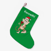 Cute Cartoon Monkey met een cadeau Kleine Kerstsok (Voorkant (Hangend))