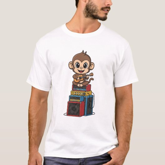Cute Cartoon Monkey Musician Playing Ukulele T-shirt (Voorkant)