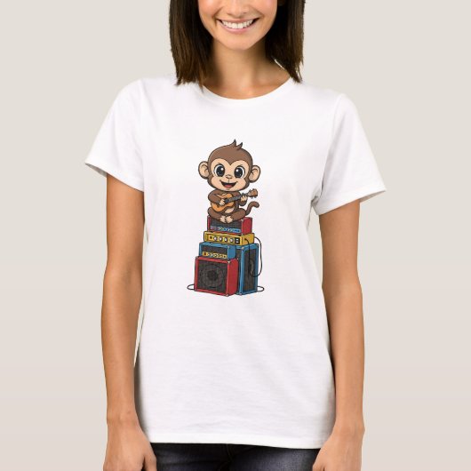 Cute Cartoon Monkey Musician Playing Ukulele T-shirt (Voorkant)