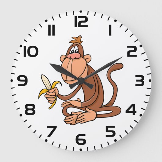 Cute Cartoon Monkey with Banana Funny Animal Grote Klok (Voorkant)