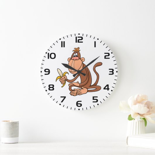 Cute Cartoon Monkey with Banana Funny Animal Grote Klok (Huis)