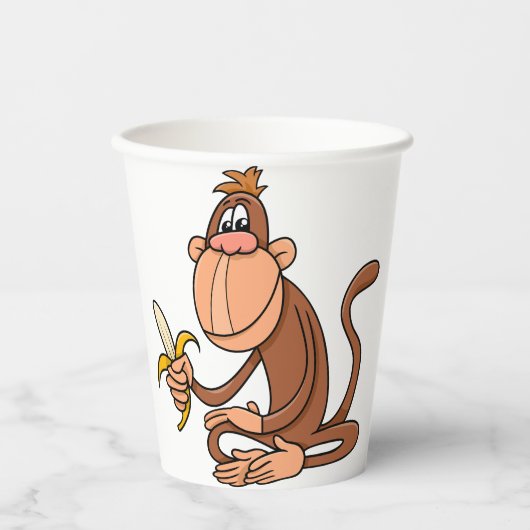 Cute Cartoon Monkey with Banana Funny Animal Papieren Bekers (Voorkant)