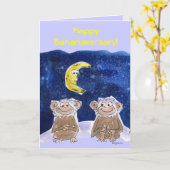 Cute Cartoon Monkeys Jubileum Card Kaart (Gele Bloem)