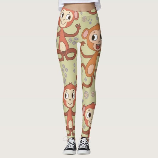 Cute Cartoon Monkeys Leggings (Voorkant)