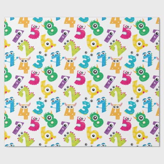 Cute Cartoon Monster Numbers Pattern Cadeaupapier (Vlak)