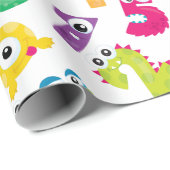 Cute Cartoon Monster Numbers Pattern Cadeaupapier (Rol Hoek)