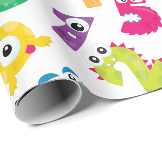Cute Cartoon Monster Numbers Pattern Cadeaupapier (Rol Hoek)