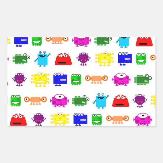 Cute Cartoon Monsters Rechthoekige Sticker (Voorkant)