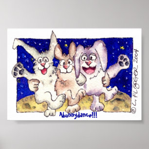 Cute Cartoon Moon Bunnies Poster Print