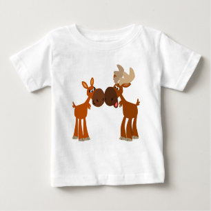 Cute Cartoon Moose Couple in Love Baby T-Shirt