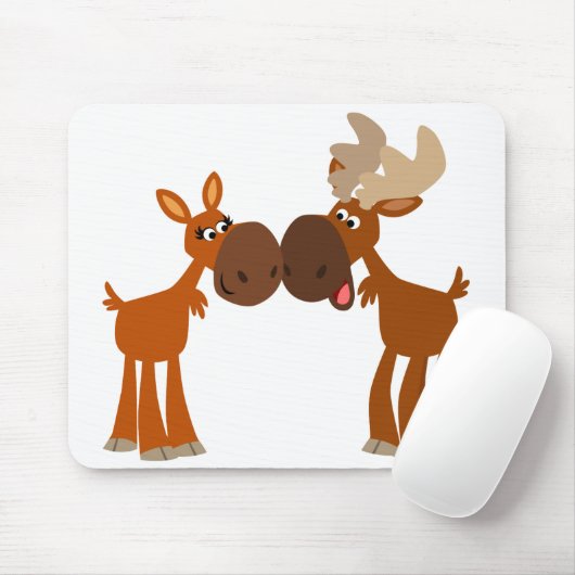 Cute Cartoon Moose Couple in Love Mousepad Muismat (Met muis)