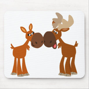 Cute Cartoon Moose Couple in Love Mousepad Muismat