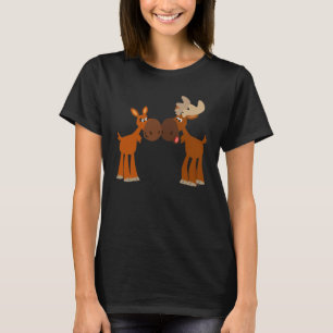 Cute Cartoon Moose Couple in Love Women T-Shirt