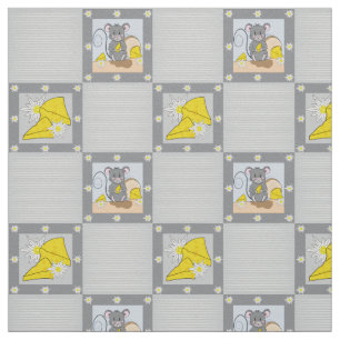 Cute Cartoon Mouse en Swiss Cheese Pattern Fabric Stof