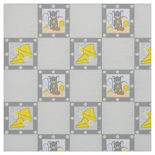 Cute Cartoon Mouse en Swiss Cheese Pattern Fabric Stof (Swatch)
