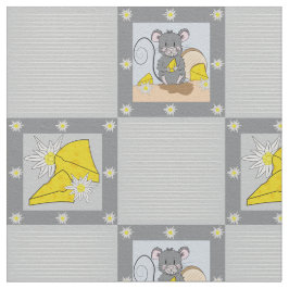 Cute Cartoon Mouse en Swiss Cheese Pattern Fabric Stof