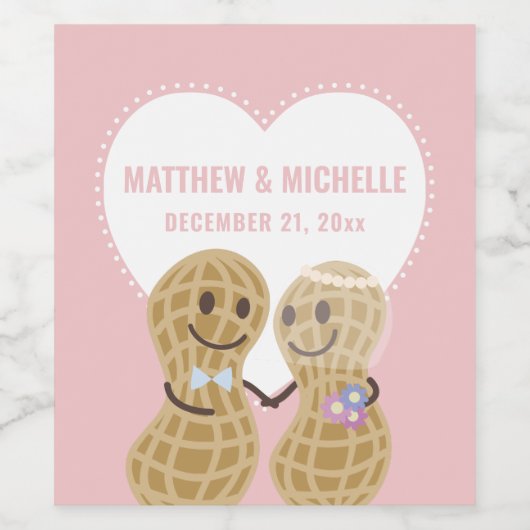 Cute Cartoon Nuts over elkaar roze huwelijk Wijn Etiket (Enkel label)