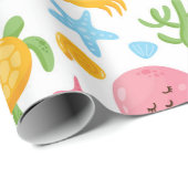 Cute Cartoon Ocean Zee Life Seashell Starfish Gift Cadeaupapier (Rol Hoek)