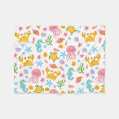 Cute Cartoon Ocean Zee Seashell, Starfish Summer Fleece Deken (Voorkant (Horizontaal))