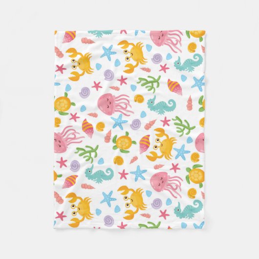 Cute Cartoon Ocean Zee Seashell, Starfish Summer Fleece Deken (Voorkant)
