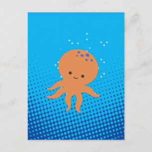 Cute Cartoon Octopus Blue Ocean Briefkaart