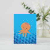 Cute Cartoon Octopus Blue Ocean Briefkaart (Staand voorkant)
