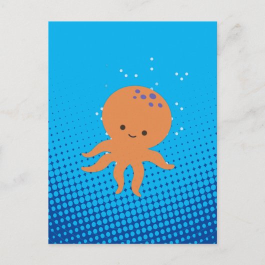 Cute Cartoon Octopus Blue Ocean Briefkaart (Voorkant)