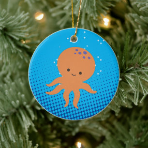 Cute Cartoon Octopus Blue Ocean Keramisch Ornament