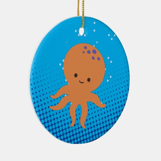 Cute Cartoon Octopus Blue Ocean Keramisch Ornament (Rechts)