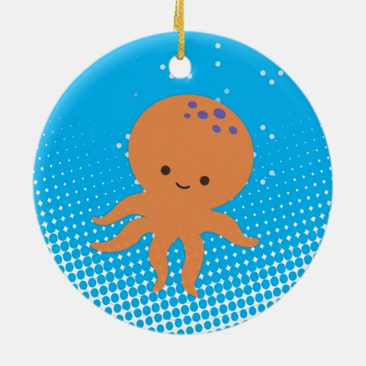 Cute Cartoon Octopus Blue Ocean Keramisch Ornament (Achterkant)