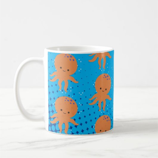 Cute Cartoon Octopus Blue Ocean Koffiemok (Links)