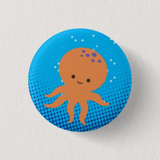 Cute Cartoon Octopus Blue Ocean Ronde Button 3,2 Cm (Voorkant)