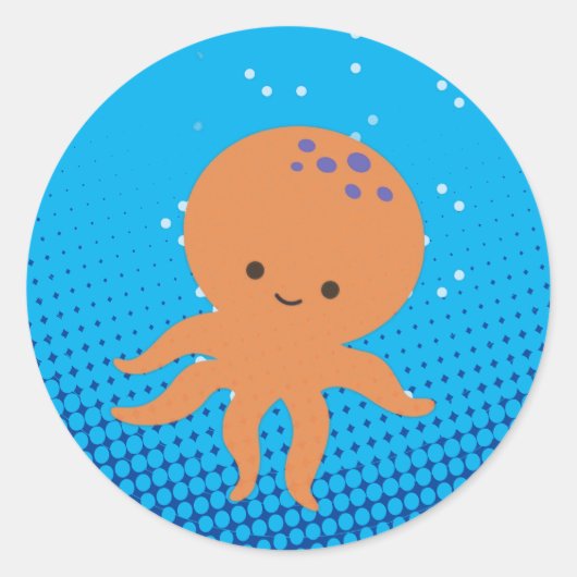 Cute Cartoon Octopus Blue Ocean Ronde Sticker (Voorkant)