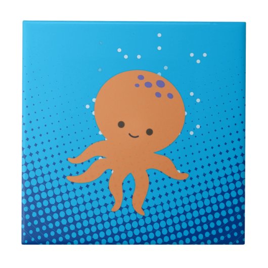 Cute Cartoon Octopus Blue Ocean Tegeltje (Voorkant)