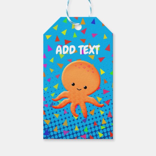 Cute Cartoon octopus met Confetti Cadeaulabel (Voorkant)