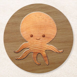 Cute Cartoon octopus met faux watten afdrukken Ronde Kartonnen Onderzetter