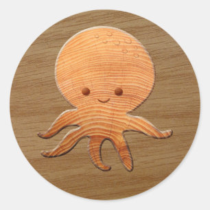 Cute Cartoon octopus met faux watten afdrukken Ronde Sticker