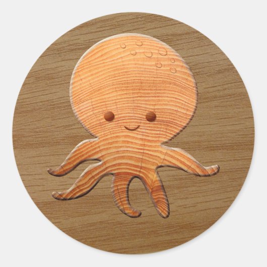 Cute Cartoon octopus met faux watten afdrukken Ronde Sticker (Voorkant)