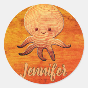 Cute Cartoon octopus met faux watten afdrukken Ronde Sticker