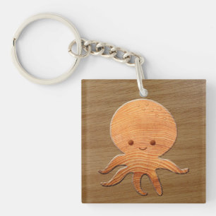 Cute Cartoon octopus met faux watten afdrukken Sleutelhanger