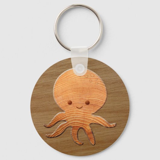 Cute Cartoon octopus met faux watten afdrukken Sleutelhanger (Voorkant)