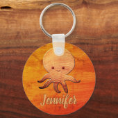 Cute Cartoon octopus met faux watten afdrukken Sleutelhanger (Achterkant)